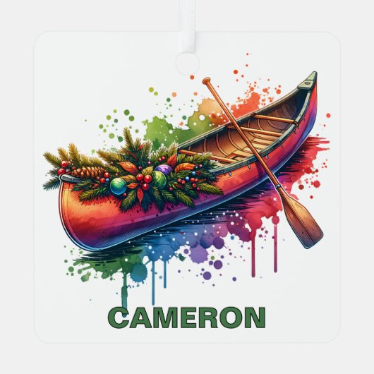 Kerst kano aangepaste naam metalen ornament (Achterkant)