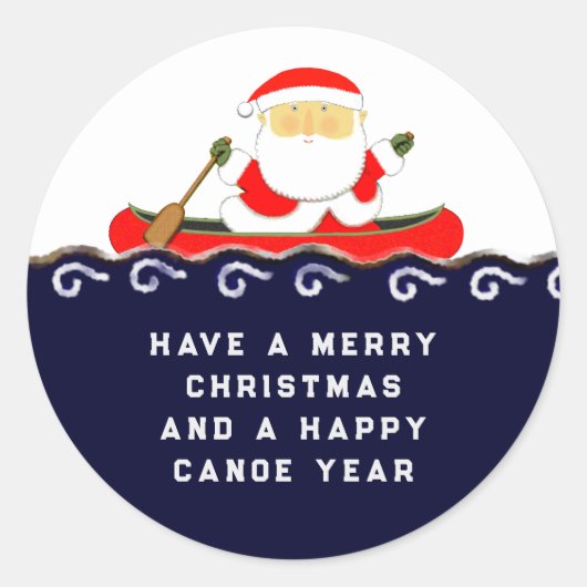 Kerst kano kajak cadeau ronde sticker (Voorkant)