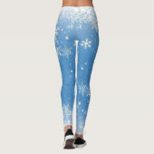 Kerst kant Sneeuwvlokken Fonkelen op Blauw Leggings (Achterkant)