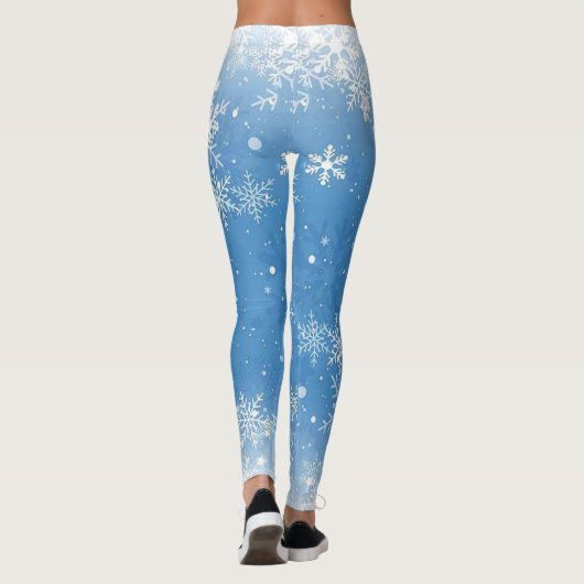 Kerst kant Sneeuwvlokken Fonkelen op Blauw Leggings (Achterkant)