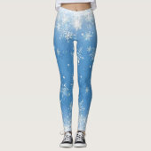 Kerst kant Sneeuwvlokken Fonkelen op Blauw Leggings (Voorkant)