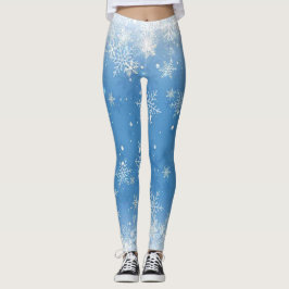 Kerst kant Sneeuwvlokken Fonkelen op Blauw Leggings