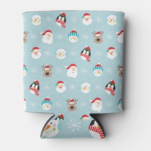 Kerst Karakter Hoofden: Feestelijke Wrap Blikjeskoeler (Voorkant)