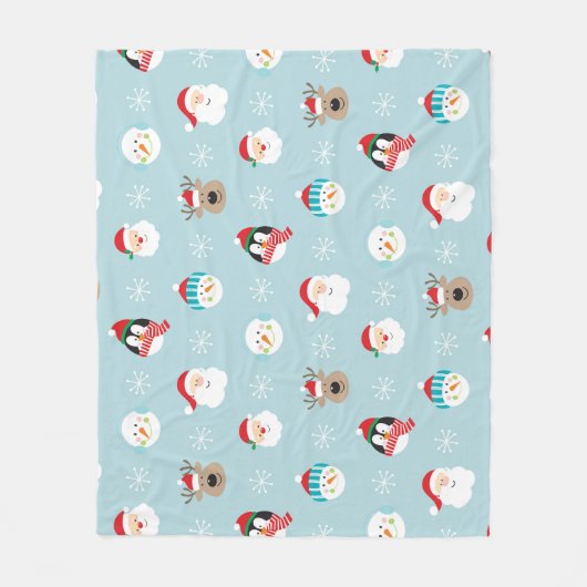 Kerst Karakter Hoofden: Feestelijke Wrap Fleece Deken (Voorkant)