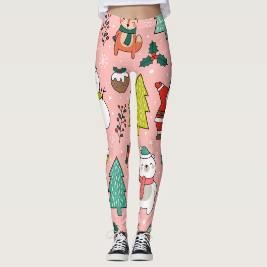 Kerst Karakters Cartoon Pattern Leggings (Voorkant)