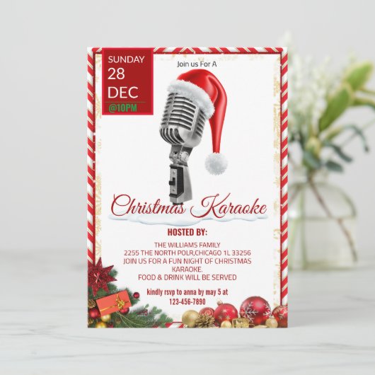 Kerst Karaoke Nachtuitnodiging Kaart (Staand voorkant)