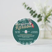 Kerst Karaoke Party  Vinyl Record Blauwgroen Kaart (Staand voorkant)