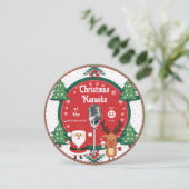 Kerst Karaoke Santa Reindeer Vinyl Record Kaart (Staand voorkant)