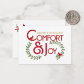 Kerst Kardinaal Comfort en Joy Flat Note Kaart Notitiekaartje (Voorkant / Achterkant in situ)