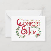 Kerst Kardinaal Comfort en Joy Flat Note Kaart Notitiekaartje (Voorkant)