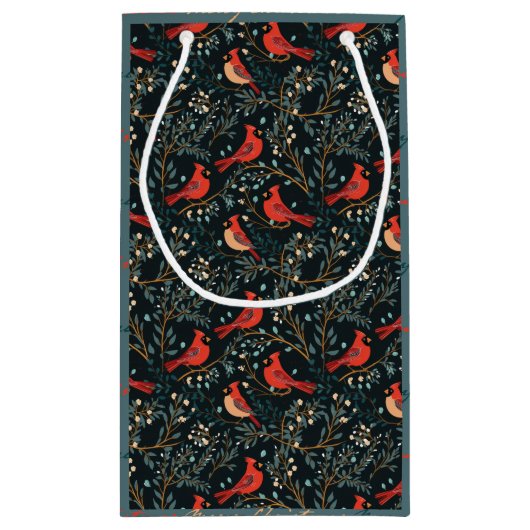 Kerst Kardinaal Donker Blauwgroen Gift Bag Klein Cadeauzakje (Achterkant)