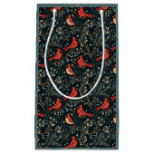 Kerst Kardinaal Donker Blauwgroen Gift Bag Klein Cadeauzakje (Voorkant)