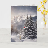 Kerst Kardinaal en Konijn In Sneeuwvlokken Kaart (Gele Bloem)