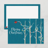Kerst Kardinaal Flat Note Kaart - Blauwgroen Notitiekaartje (Voorkant / Achterkant)