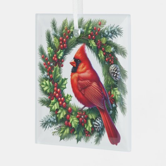 Kerst Kardinaal Glas Ornament (Voorkant links)