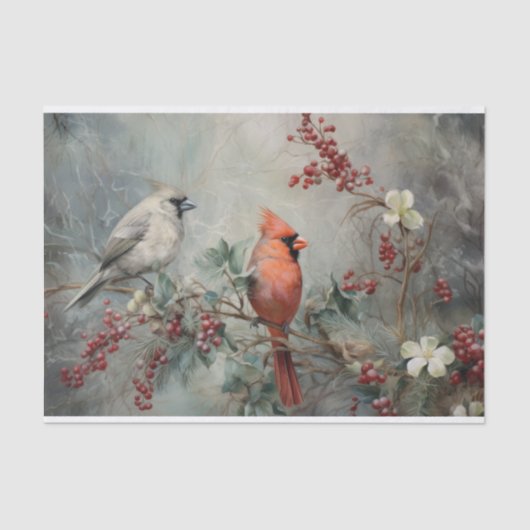 Kerst Kardinaal Hulst Bes in Winter Decoupage Tissuepapier (Voorkant)