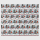 Kerst kardinaal in sneeuwvlokken op ijs cadeaupapier (Vlak)