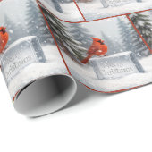 Kerst kardinaal in sneeuwvlokken op ijs cadeaupapier (Rol Hoek)