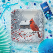 Kerst kardinaal op Berry Branch Papieren Bordje (Feest)