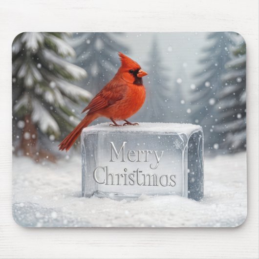 Kerst kardinaal op ijsblok muismat (Voorkant)
