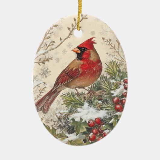 Kerst Kardinaal Ovaal Ornament (Voorkant)