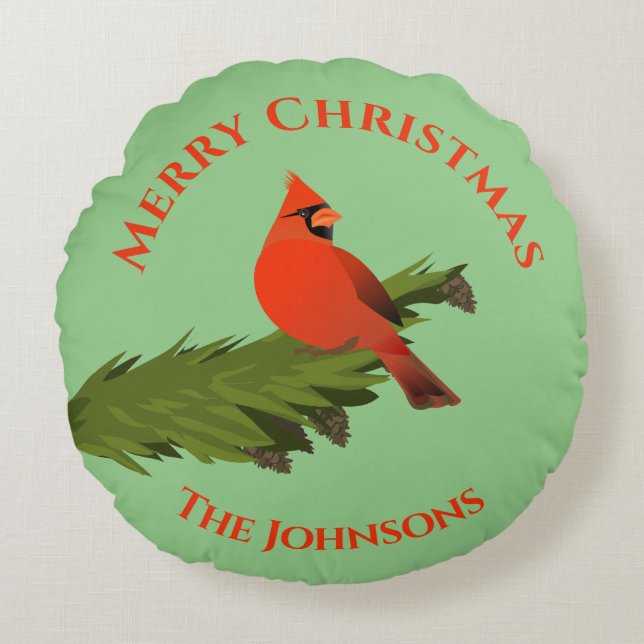 Kerst Kardinaal Rode Vogel Groene Worp Kussen (Voorkant)