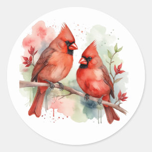 Kerst Kardinaal Rode Vogel Koppel Kunst Ronde Sticker