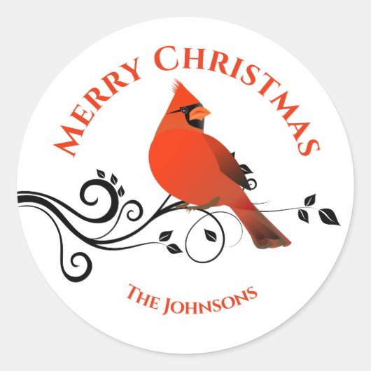 Kerst Kardinaal Rode Vogel Stickers Enveloppe Zege (Voorkant)