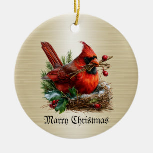 Kerst Kardinaal Rode Vogels Bloem Vakantie Feest Keramisch Ornament