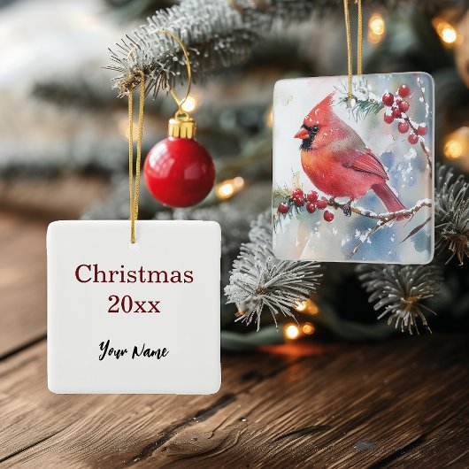 Kerst Kardinaal Vierkant Keramisch Ornament