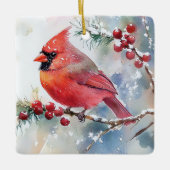 Kerst Kardinaal Vierkant Keramisch Ornament (Voorkant)