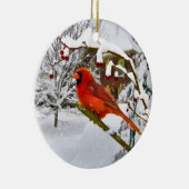 Kerst, kardinaal vogel, sneeuw, sierrijk keramisch ornament (Rechts)