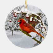 Kerst, kardinaal vogel, sneeuw, sierrijk keramisch ornament (Achterkant)