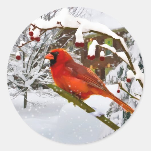 Kerst, Kardinaal Vogel, Sneeuw, Sticker (Voorkant)