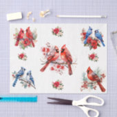 Kerst Kardinalen Blauwe Vogels Elementen Decoupage Tissuepapier (Craft)