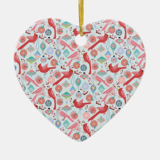 Kerst Kardinalen Midcentury Modern Keramisch Ornament (Voorkant)