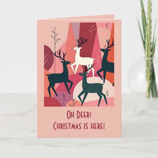 Kerst Kariboe Roze Kitsch Midden-Eeuws Retro Kaart (Voorkant)