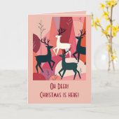 Kerst Kariboe Roze Kitsch Midden-Eeuws Retro Kaart (Gele Bloem)