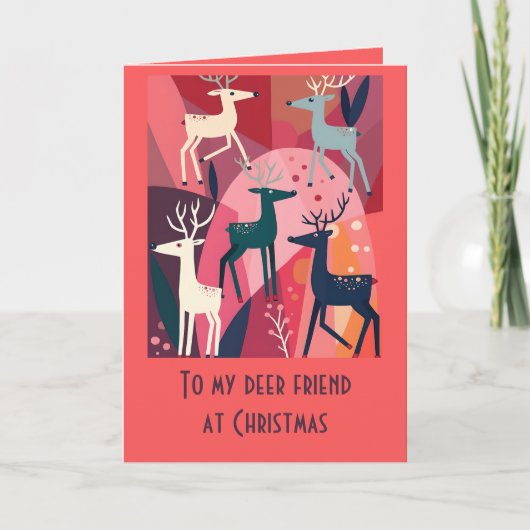 Kerst Kariboe Roze Kitsch Retro Modern Design Kaart (Voorkant)