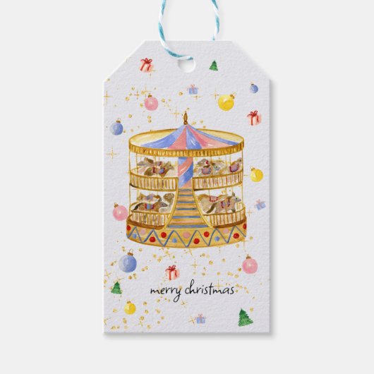Kerst Karrousel in de Stad Vakantie Cadeaulabel (Voorkant)