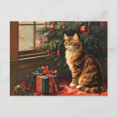 Kerst Kat bij het raam Feestdagenkaart (Voorkant)