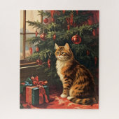Kerst Kat bij het raam Legpuzzel (Verticaal)