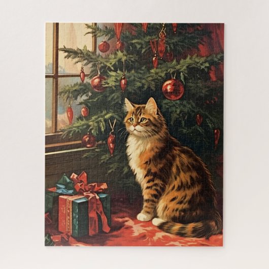 Kerst Kat bij het raam Legpuzzel (Verticaal)