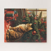 Kerst Kat bij het raam Legpuzzel (Horizontaal)