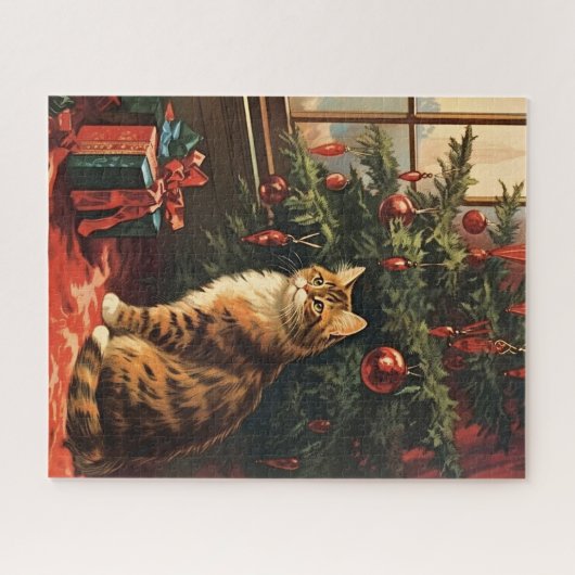 Kerst Kat bij het raam Legpuzzel (Horizontaal)