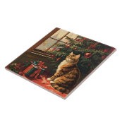 Kerst Kat bij het raam Tegeltje (Zijkant)