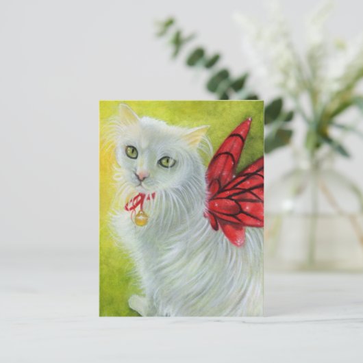 Kerst Kat Crimson Wings Briefkaart (Staand voorkant)