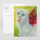 Kerst Kat Crimson Wings Briefkaart (Voorkant / Achterkant)