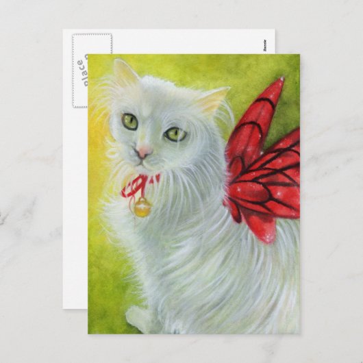 Kerst Kat Crimson Wings Briefkaart (Voorkant / Achterkant)