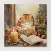 Kerst Kat Drie Lezen  Kaart Legpuzzel (Verticaal)